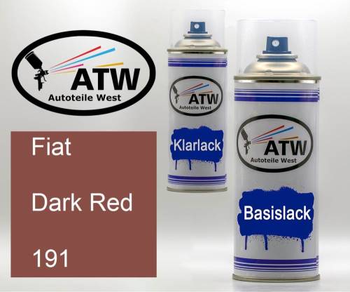 Fiat, Dark Red, 191: 400ml Sprühdose + 400ml Klarlack - Set, von ATW Autoteile West.
